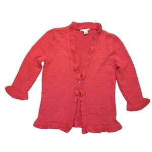 Sarah Spencer 1-Button Cardigan Sweater Red w/Ruffle Scalloped Trim Size Large